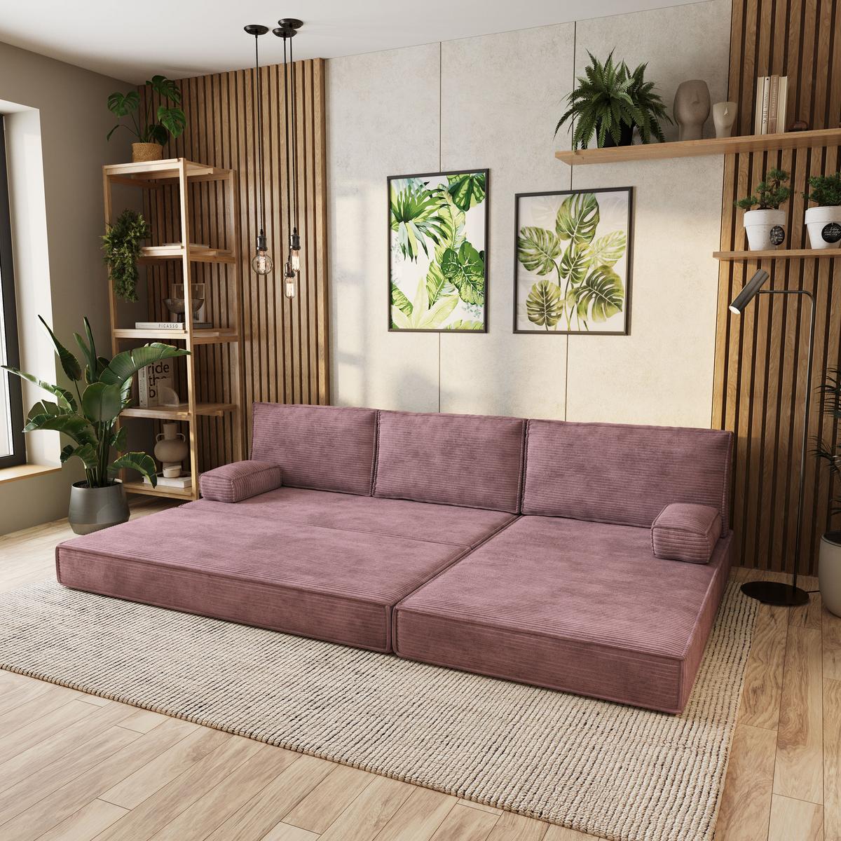 ECKSOFA ANKO modulares Boneless Sofa mit Schlaffunktion Lila Kordstoff - Lila, Textil (270/160cm) - MASSENO