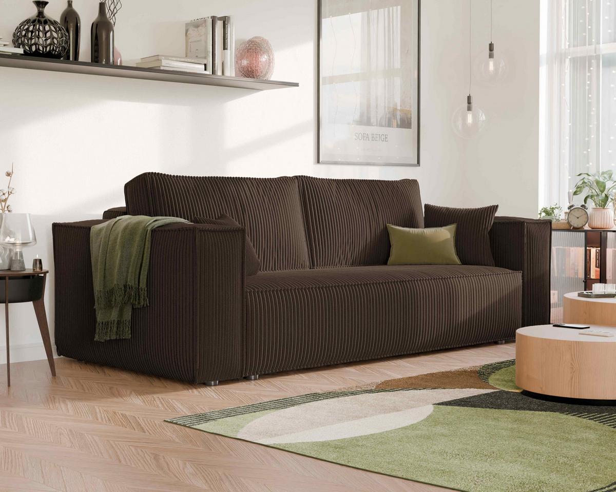 SOFA mit Schlaffunktion und Bettkasten, Braun - Braun, Holzwerkstoff/Textil (240/84/105cm) - Idohome