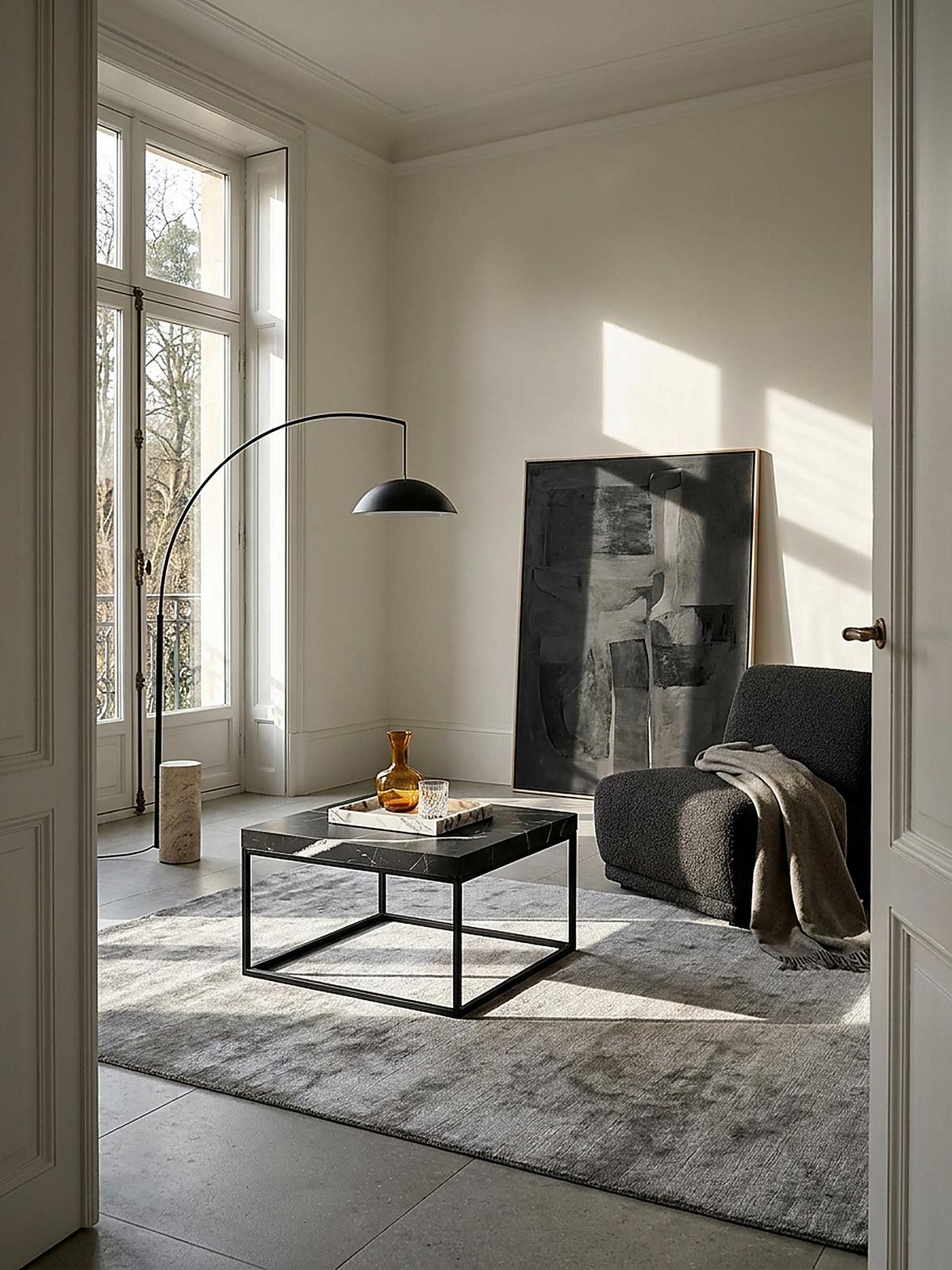 COUCHTISCH in Stein-Optik mit Metallbeinen im modernen Design, Schwarz 60x60x38 cm - Schwarz, Holzwerkstoff/Metall (60/60/38cm) - KADIMA DESIGN