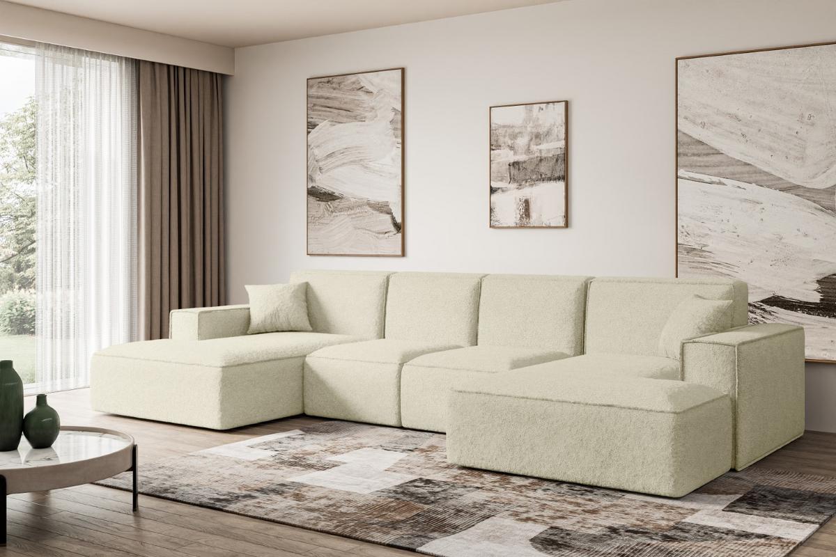 WOHNLANDSCHAFT SIERRA-U - 349x169x80 cm Beige Bouclé - Beige/Schwarz, Holzwerkstoff/Kunststoff (349/80/169cm) - ALTDECOR