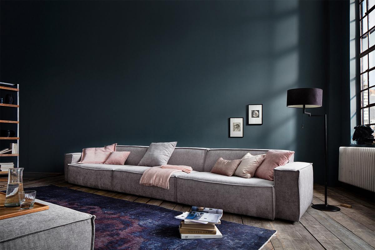 RIESENSOFA SAMU Hellgrau Webstoff - Hellgrau/Schwarz, Textil (418/72/106cm) - KAWOLA