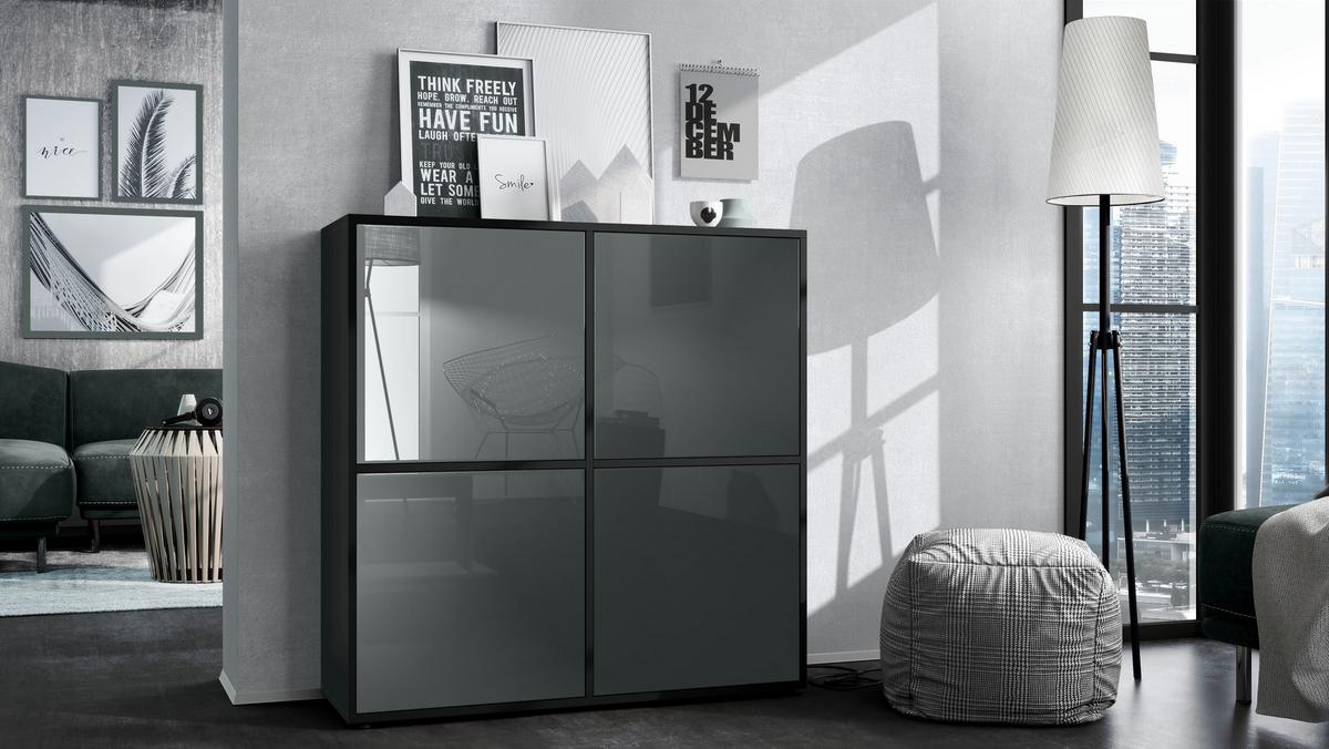 HIGHBOARD Cuba Türen in Grau Hochglanz - Grau, Holzwerkstoff (104/105.5/35.5cm) - Vladon
