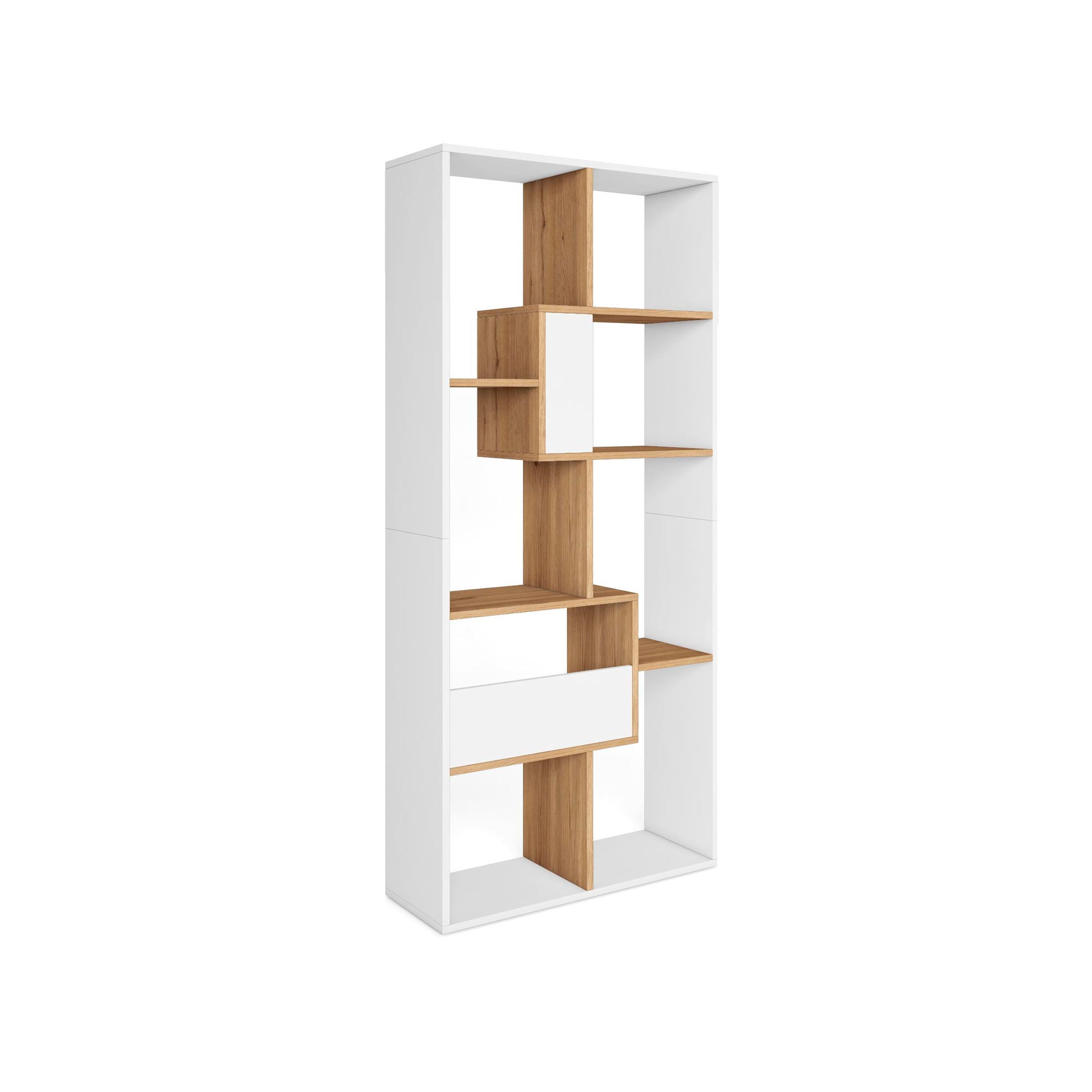 REGAL Bibliothek, Weiß und Eiche, 67/31/162cm - Eichefarben/Weiß, Holzwerkstoff (67/162/31cm) - Skraut Home
