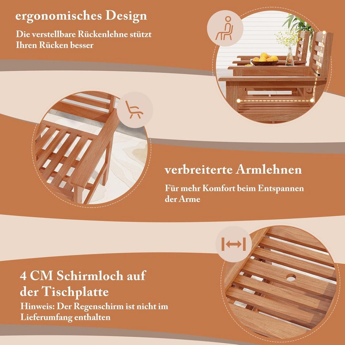 GARTENBANK Natur(3-teilig) - Naturfarben, Holz - COSTWAY
