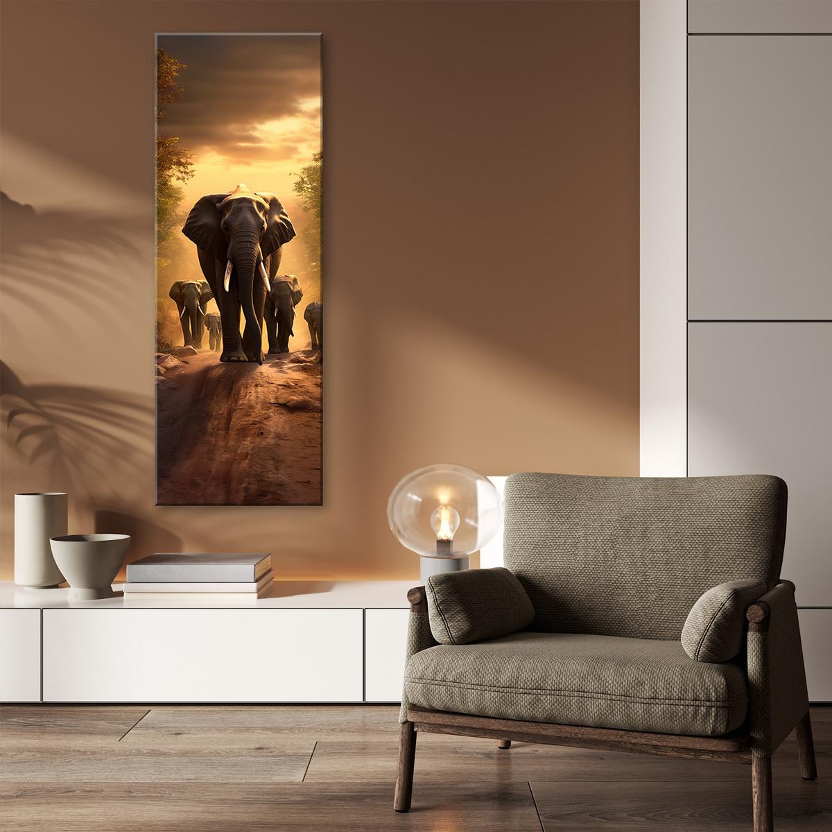 WANDBILD elefantenherde - Braun, Textil (30/90cm) - Feeby