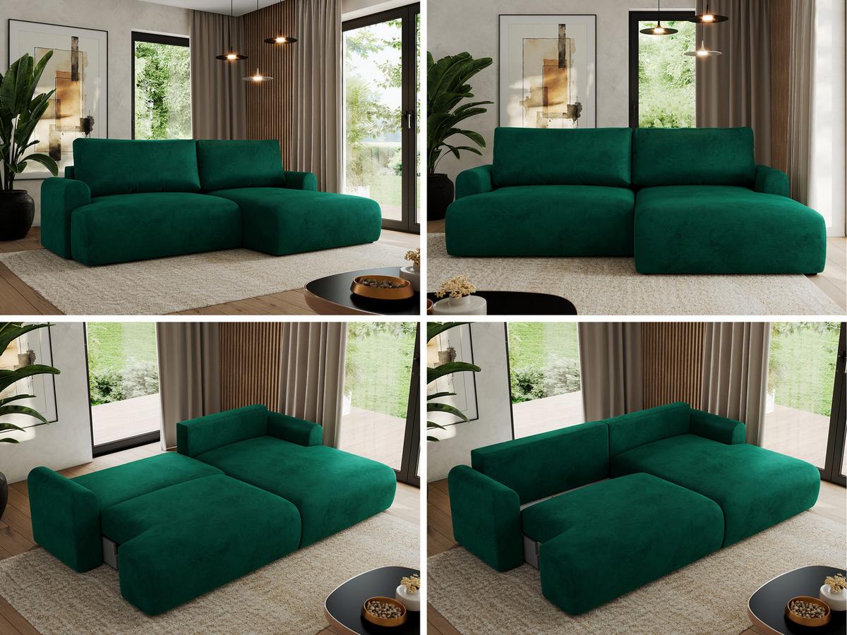 ECKSCHLAFSOFA TONO L Dunkelgrün Velvet - rechts - Dunkelgrün/Schwarz, Kunststoff/Textil (150/260cm) - MKS