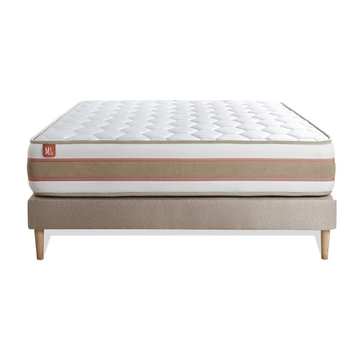 BETT Le Délicat Taschenfederkern und Memory-Schaum 140 x 200 cm h1 - Kit Bettgestell Beige - Beige, Karton/Holz (140/200cm) - Marmottes & Co