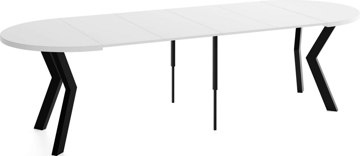 ESSTISCH Savio rund ausziehbar verlängerbar XXL, Weiß 100-300/100/77 cm - Schwarz/Weiß, Holz/Holzwerkstoff (100/300/77cm) - WFL GROUP