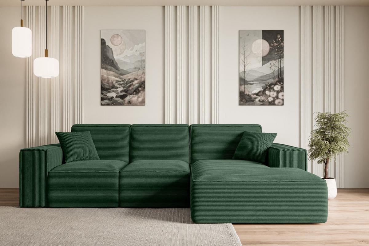 ECKSOFA Ottomane Rechts SERRA-L - 266x169x80 cm Grün Cord - Schwarz/Grün, Holzwerkstoff/Kunststoff (266/169cm) - ALTDECOR