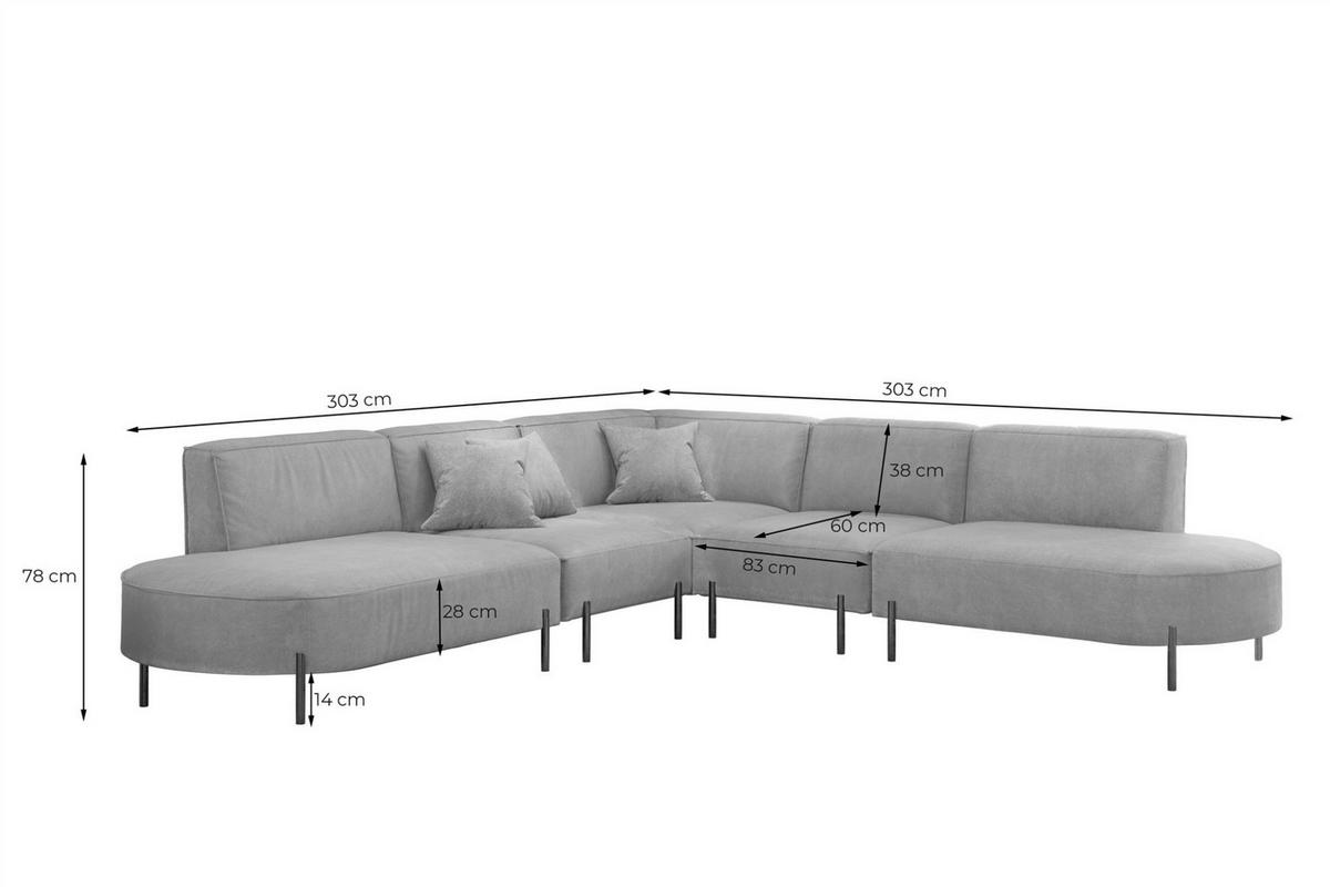 ECKSOFA Valencia - Anthrazit, Holzwerkstoff/Textil (303/303cm) - Fun Möbel