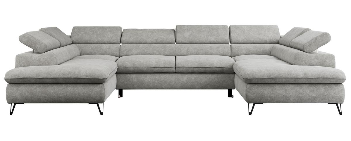 WOHNLANDSCHAFT PEDRO U Struktur Hellgrau - Hellgrau/Schwarz, Textil/Metall (346/76/208cm) - MKS