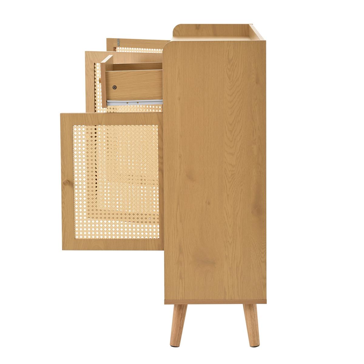 SCHUHSCHRANK natur rattan-optik mit 3 türen und schublade - Naturfarben, Holzwerkstoff (120/106/35cm) - Urban Meuble