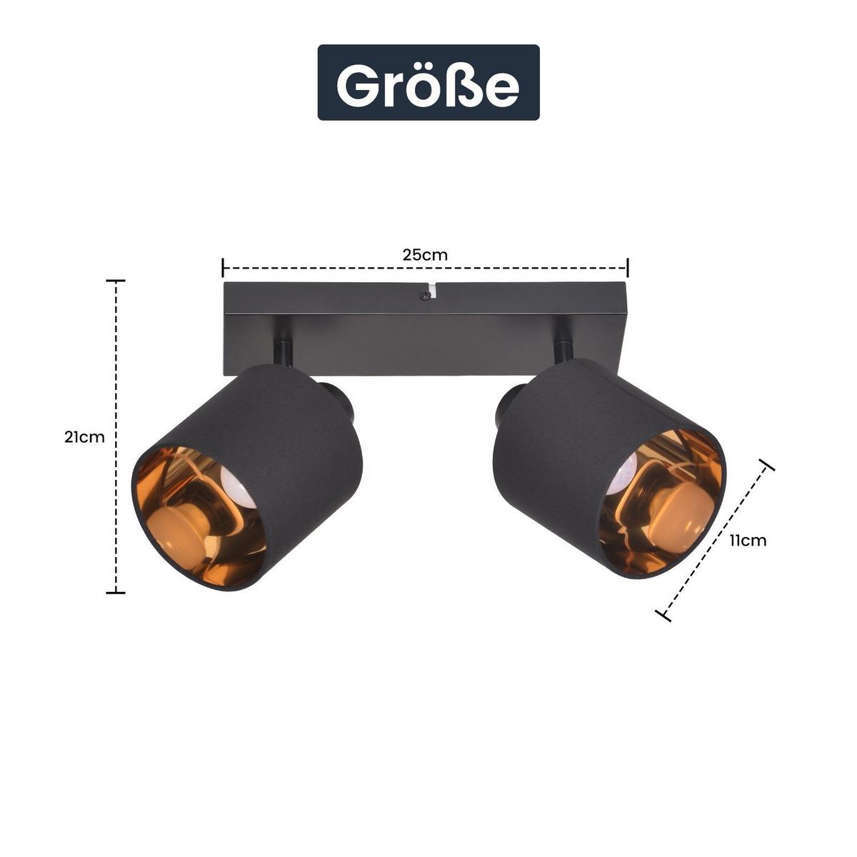 DECKENSTRAHLER Brand 2-flammig 25/11/21 cm - Schwarz, Textil (25/11/21cm) - Nettlife