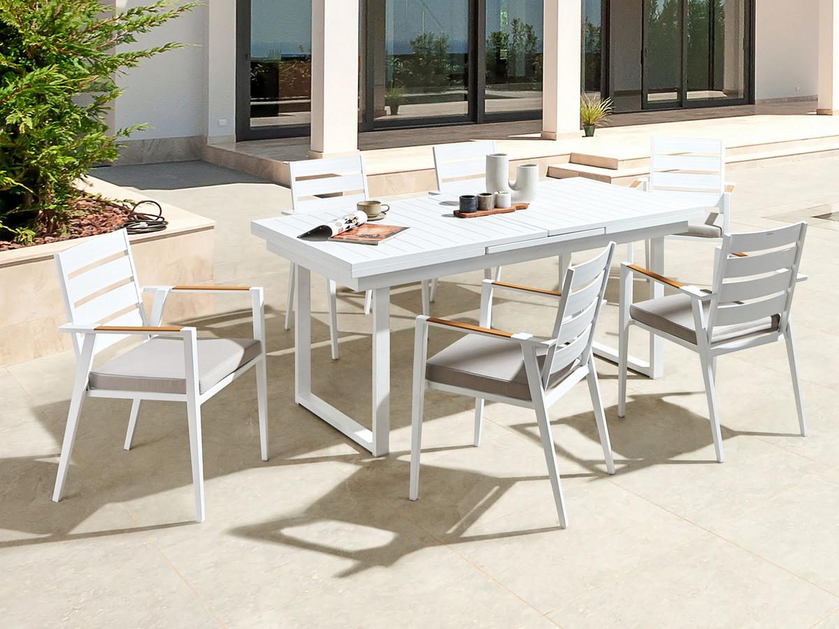 GARTENMÖBEL-SET 6-Sitzer Weiß Valcanetto/Taviano - Hellbraun/Weiß, Metall - Beliani