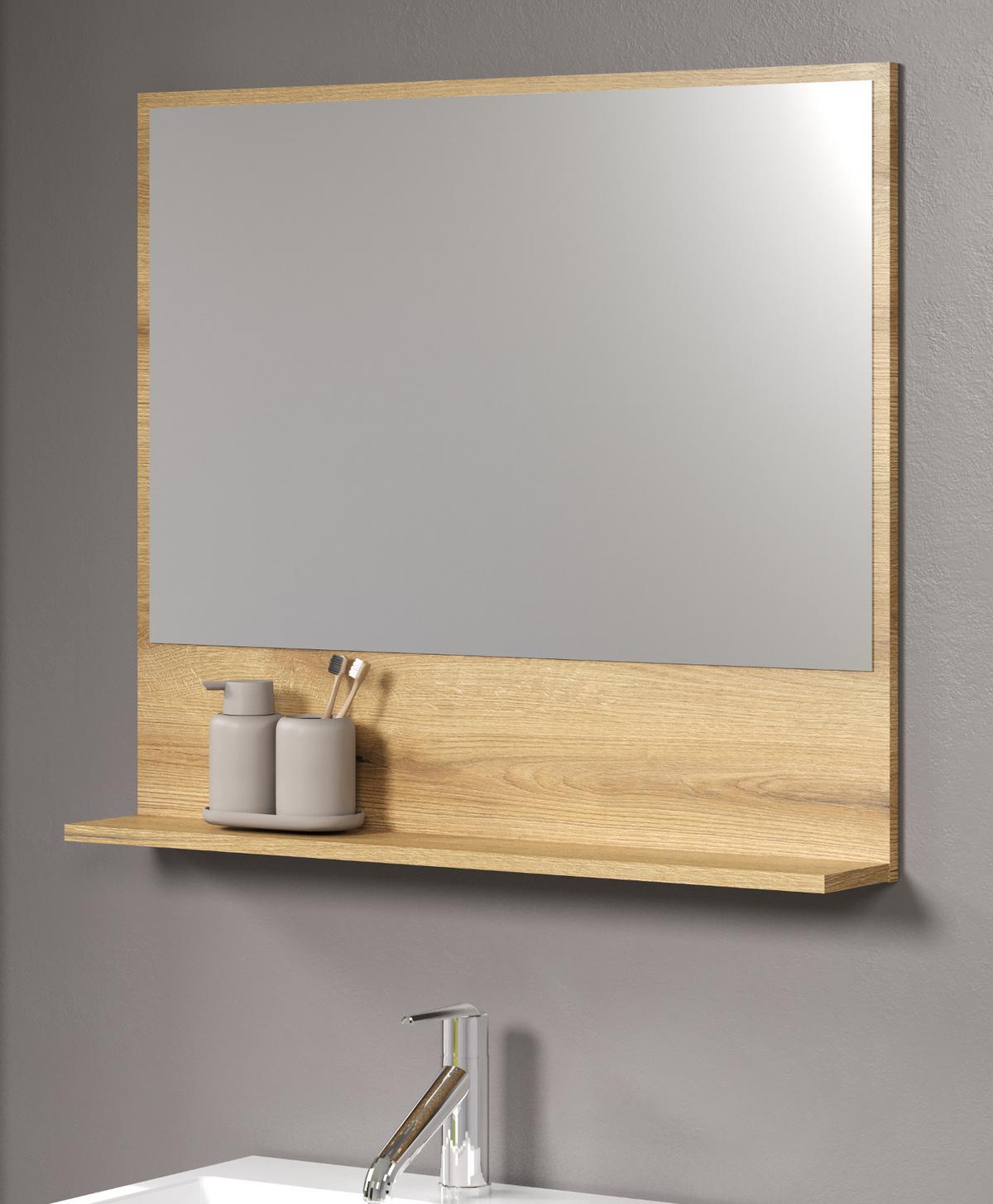 BADSPIEGEL Evoke Eiche 80 cm, Badezimmer Spiegel mit Ablage - Eichefarben, Glas/Holzwerkstoff (14/74/80cm) - Top.Furn