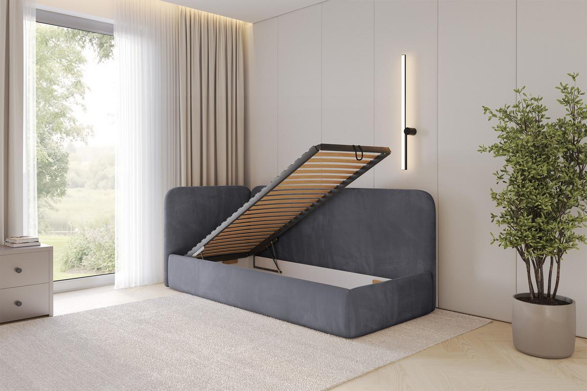 EINZELLBETT Jugendbett mit Bettkasten und Matratze H3/H4, Rechts - ELSY 90x200 Dunkelgrau - Titanfarben, Holzwerkstoff/Textil (90/200cm) - ALTDECOR