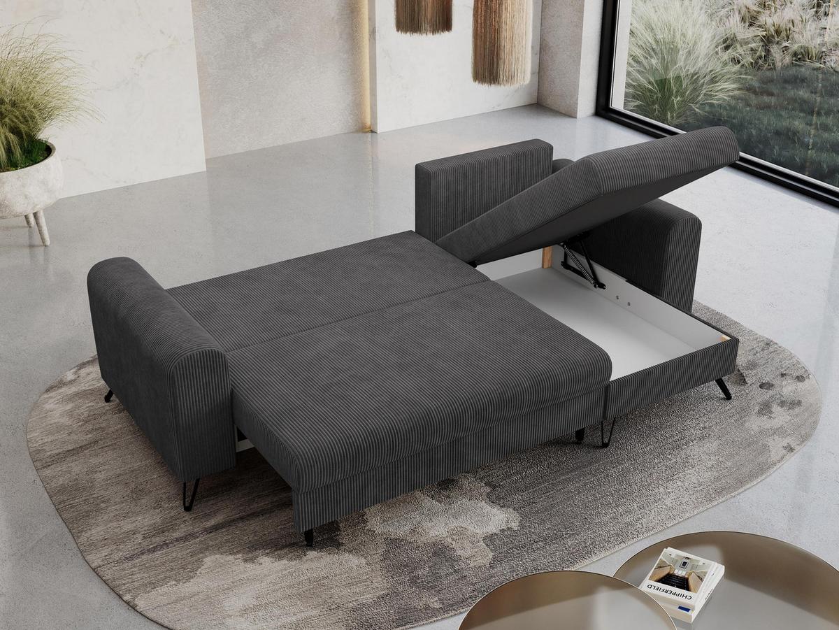 ECKSOFA Hugo Cord Dunkelgrau - Dunkelgrau/Schwarz, Textil/Metall (242/140cm) - MKS