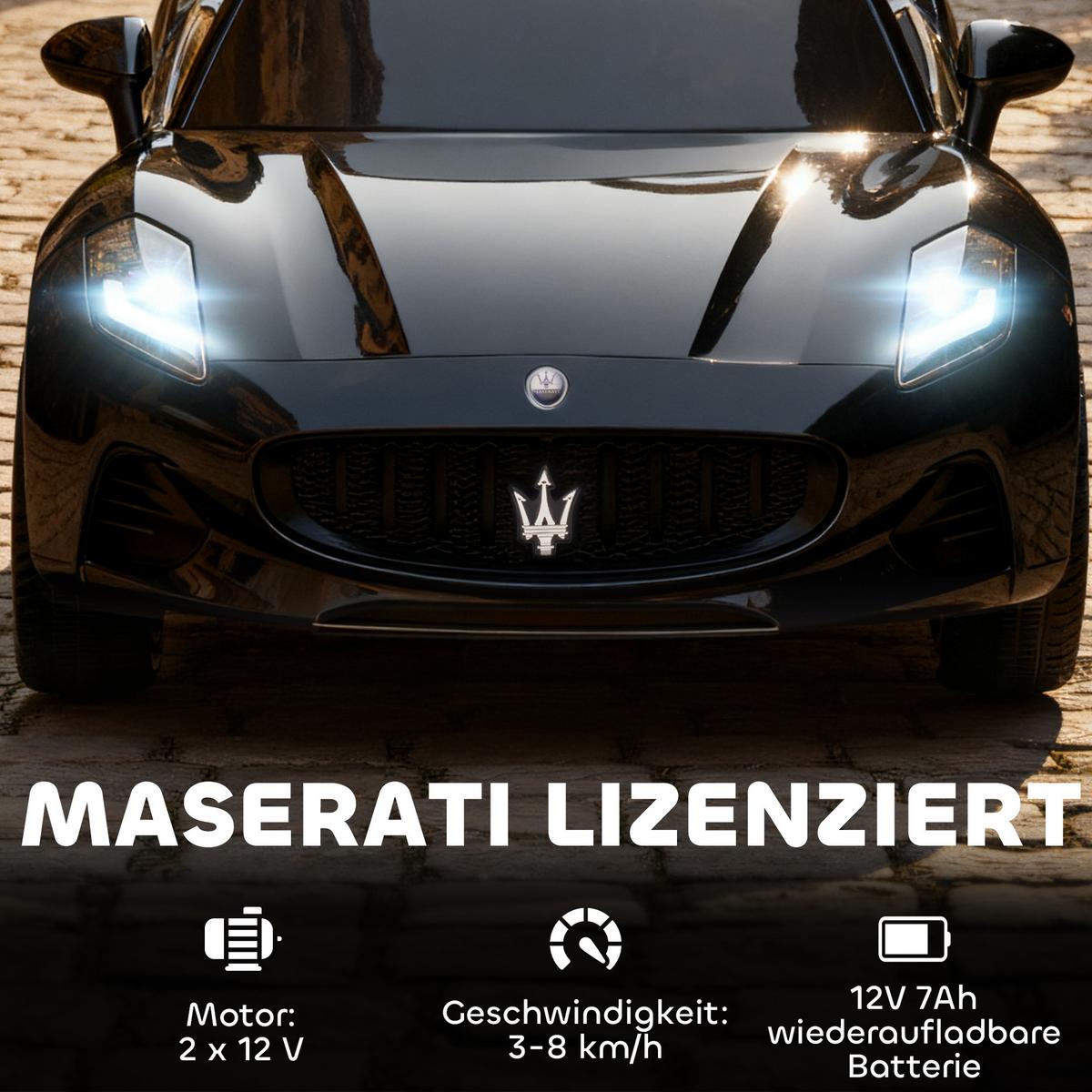 MASERATI Kinder-Elektroauto Metall Kunststoff Schwarz - Schwarz, Metall (120/72/50cm) - AIYAPLAY