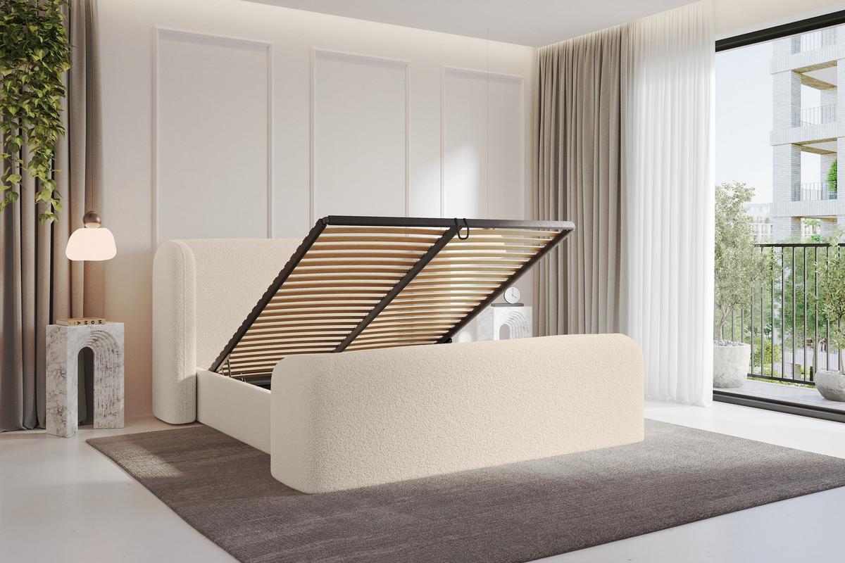 POLSTERBETT mit Bettkasten, Fußteil und Lattenrost, Bett mit Matratze H3/H4 - ESTI-Z 140x200 Dunkelbeige - Cappuccino, Holzwerkstoff/Textil (140/200cm) - ALTDECOR