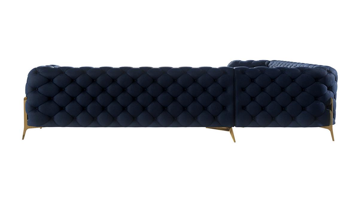 ECKSOFA Chesterfield Lexi Marineblau Samt - Goldfarben/Dunkelblau, Holz/Textil (323/323cm) - S-Style Möbel