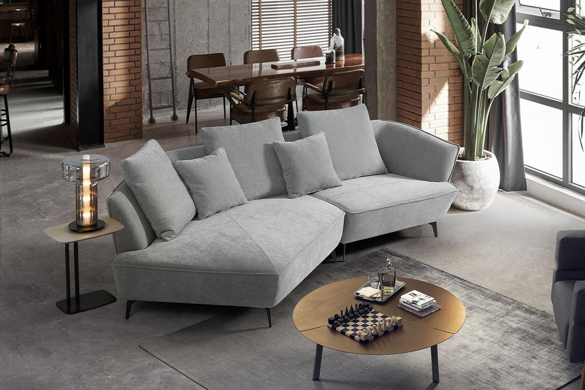 DESIGNSOFA GARBO Grau Webstoff - Schwarz/Grau, Textil/Metall (280/92/158cm) - KAWOLA