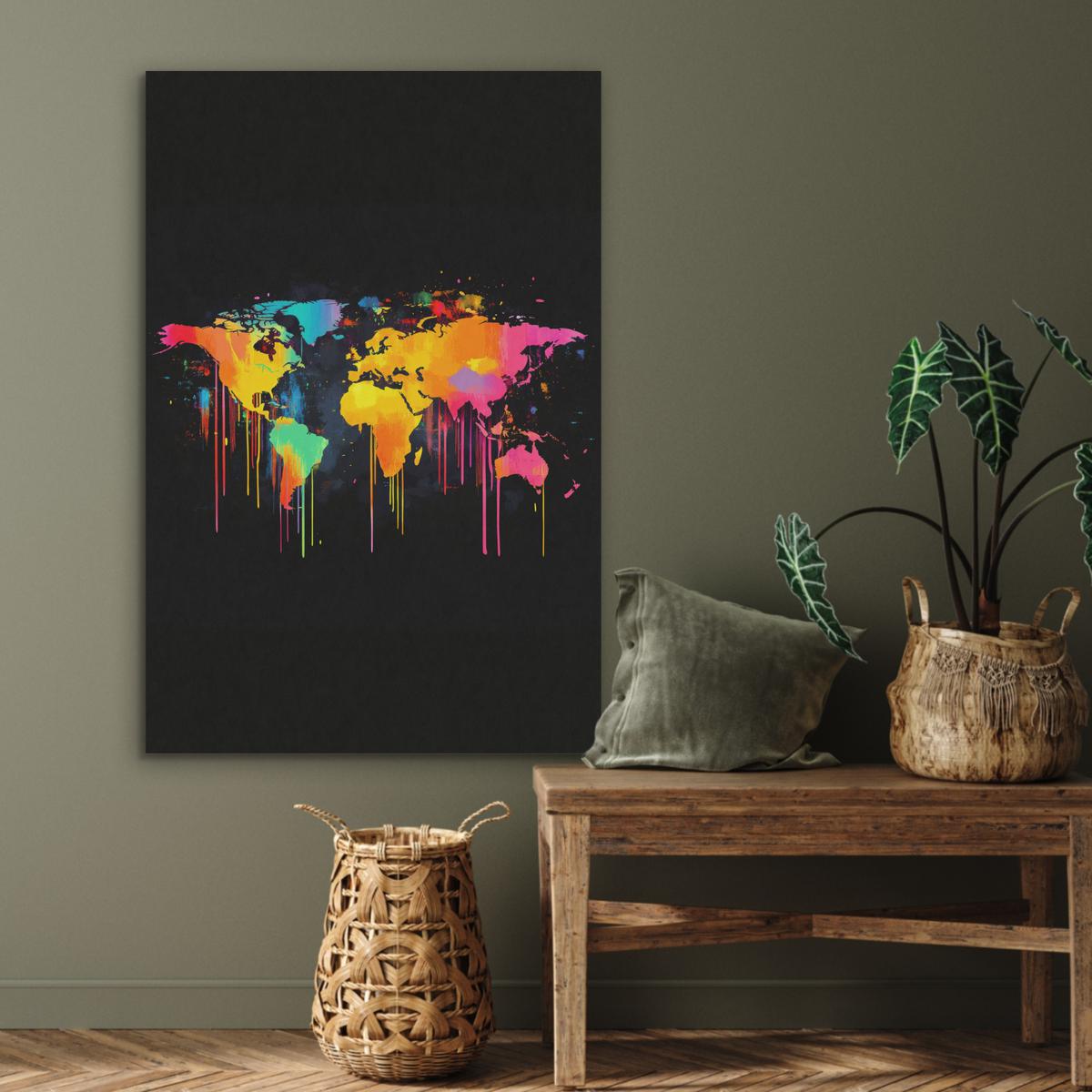 AKUSTIKBILD Weltkarte - Farbe - Bunt - Graffiti - Welt Wanddeko 60x90 cm - Multicolor, Kunststoff (60/90/0.9cm) - MuchoWow