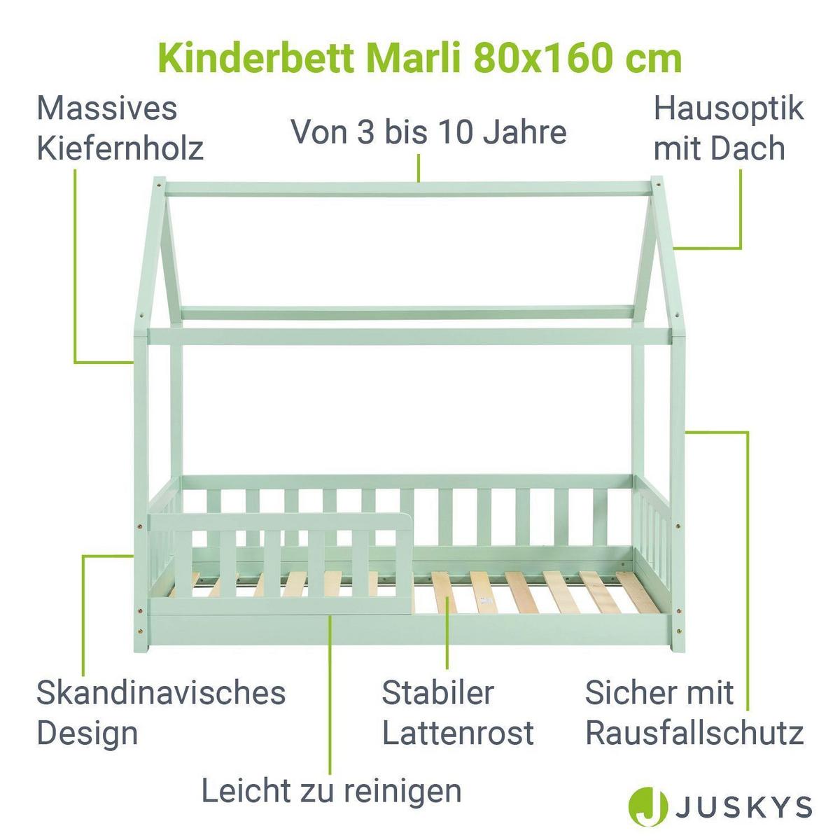 KINDERBETT Marli mit Matratze mint 80x160 cm - Grün, Holzwerkstoff (80/160cm) - Juskys