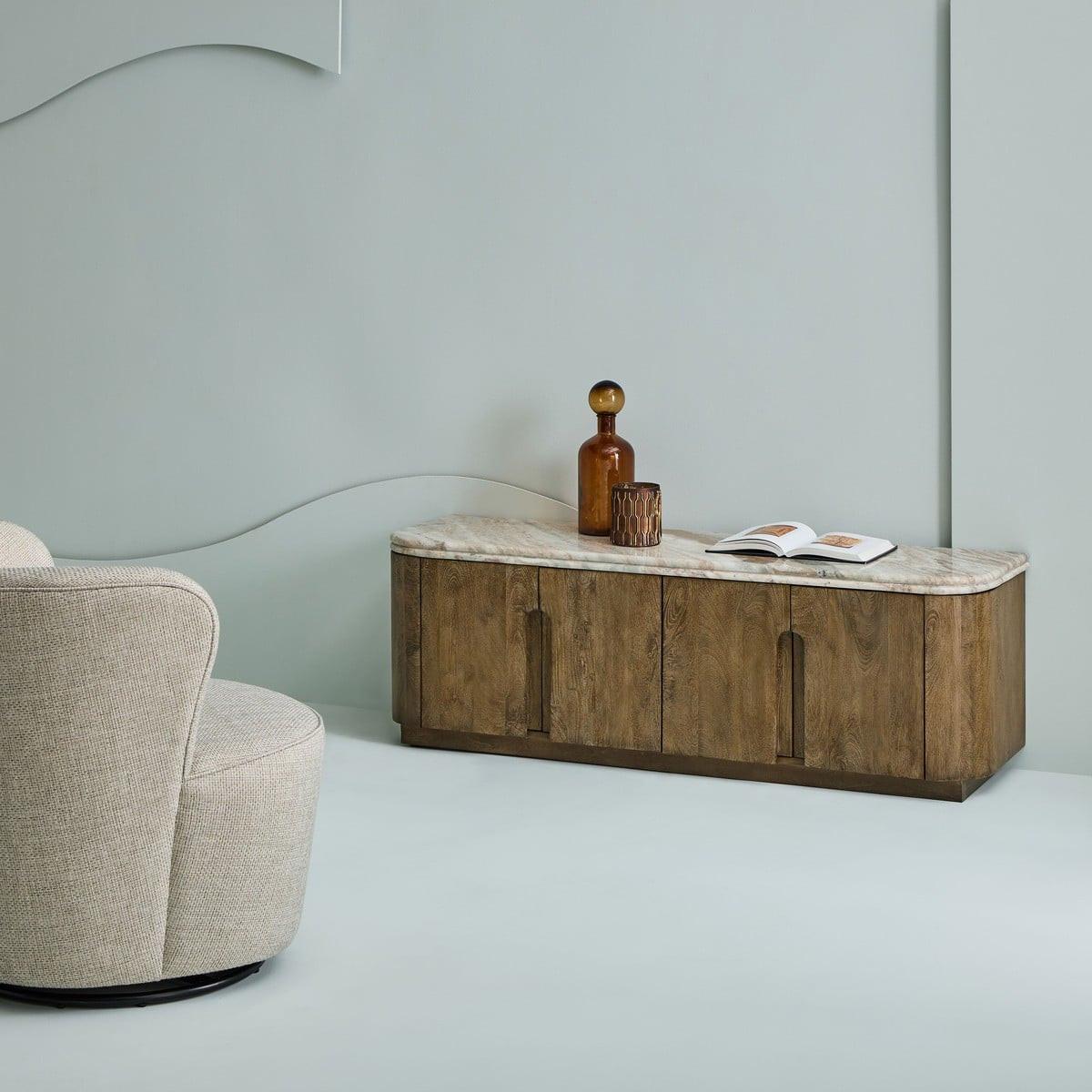 TV-SCHRANK aus Massivholz und Marmor 146/48/42 cm - Beige, Holz (42/48/12cm) - Signature