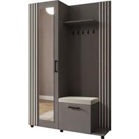 GARDEROBE Linaro mit Spiegel, Sitzbank in Lamellen-Optik 137/207/42 cm, Rechts - Schwarz/Grau, Holzwerkstoff (137/207/42cm) - WFL GROUP