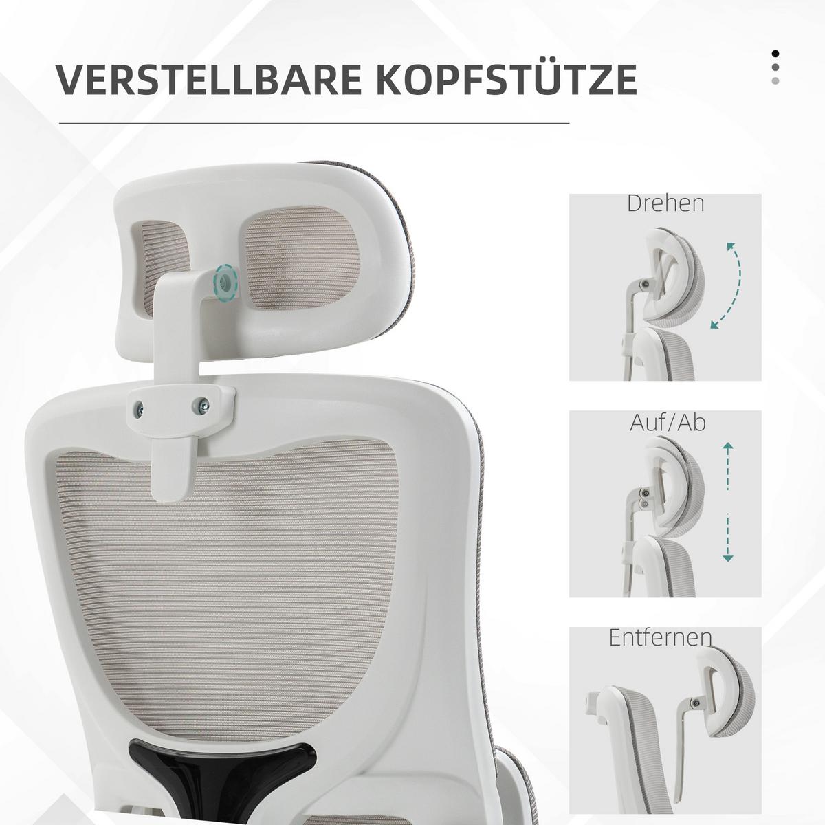 BÜROSTUHL Ergonomisch, Schreibtischstuhl mit Verstellbar Armlehne, Mesh, Grau - Grau, Textil (59/122/60cm) - Vinsetto