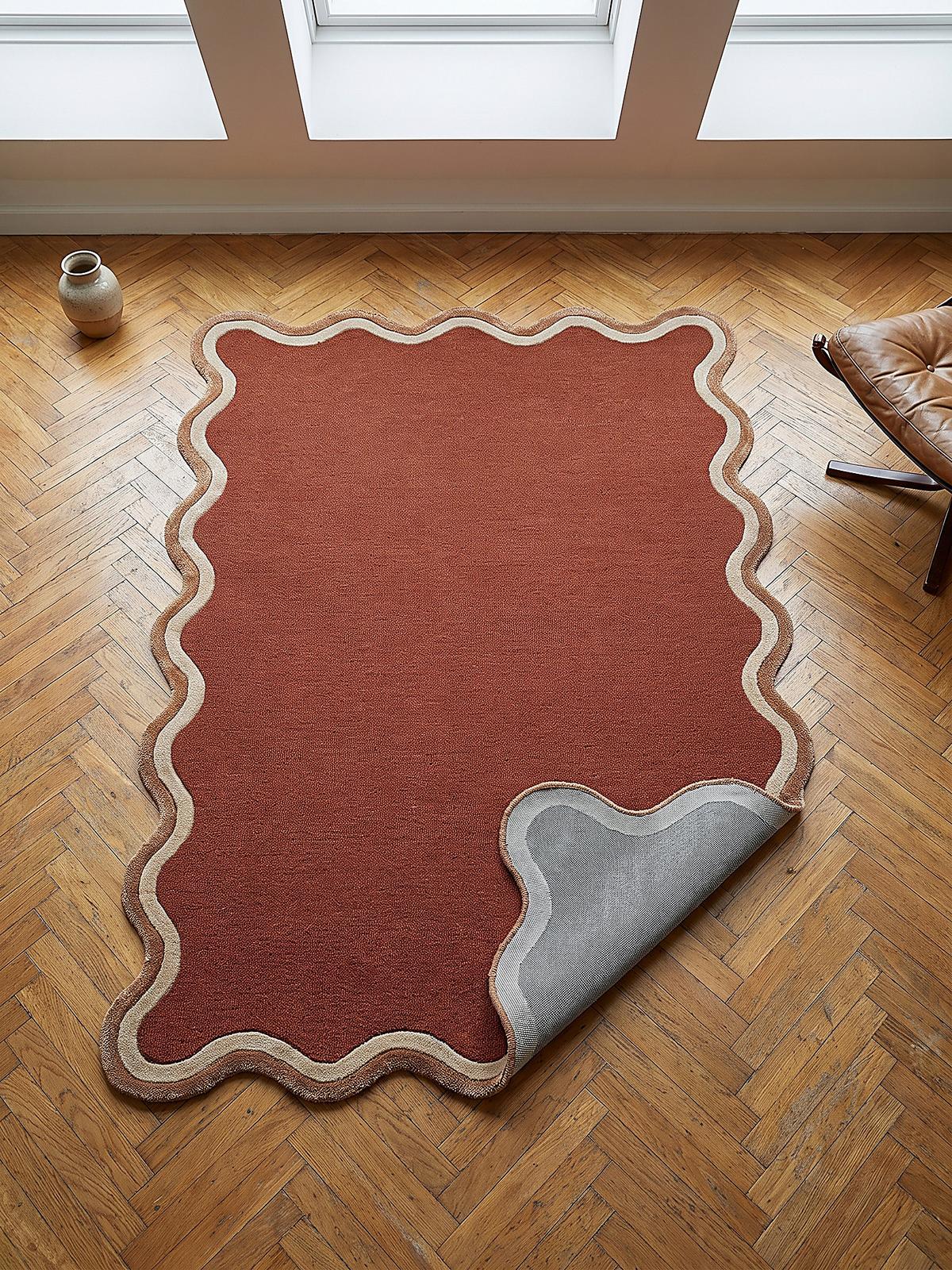 WOLLTEPPICH handgetuftet ALHAM, Wellenbordüre, Terrakotta, 120 x 170 cm - Orange, Textil (120/170cm) - KADIMA DESIGN