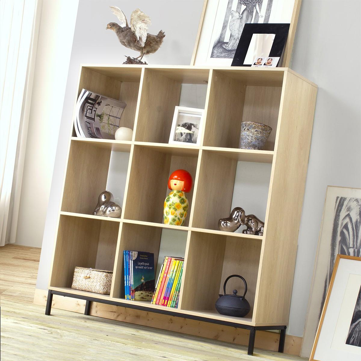 REGAL mit 9 Fächern und Metallfüßen - Eschefarben, Holzwerkstoff (29.8/103.3/33.5cm) - Calicosy