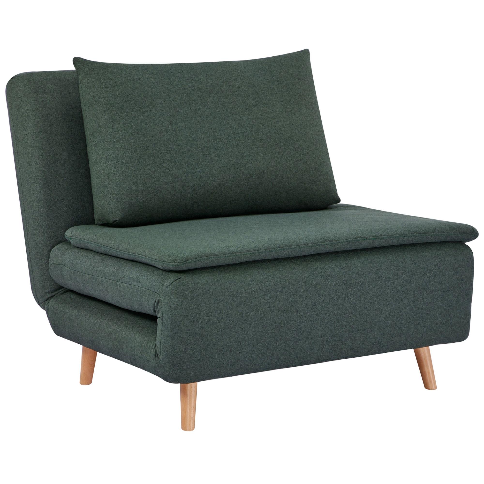 SCHLAFSESSEL 3-in-1 Sessel Bett-Funktion, verstellbare Rückenlehne - Dunkelgrün/Buchefarben, Buchenholz/Textil (90/80/95cm) - HOMCOM