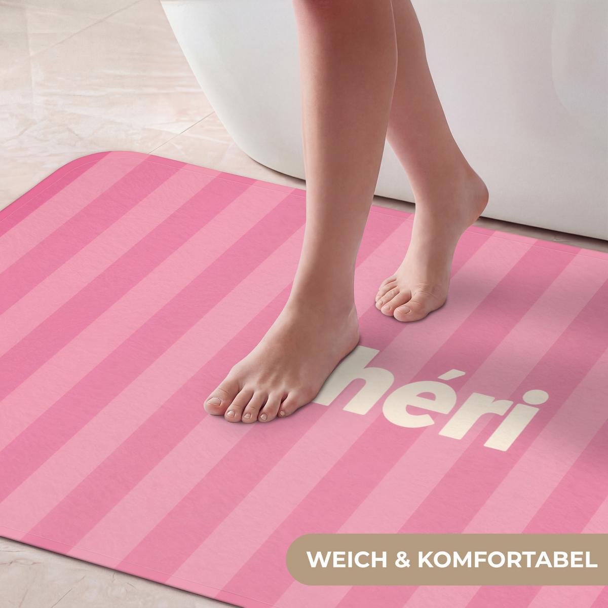 BADEMATTE Gestreift - Rosa - Chéri 120x60 cm - Pink, Textil (120/60cm) - OnlyWow