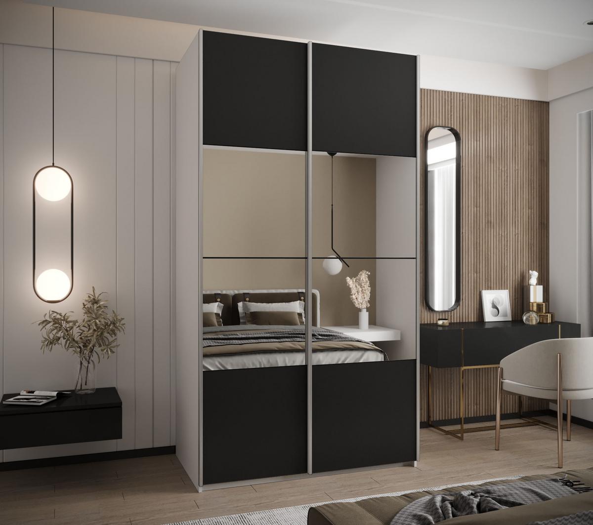 SCHWEBETÜRENSCHRANK 245,5/130/64 2-türig - Silberfarben/Schwarz, Holz/Metall (130/245/64cm) - Abiks Möbel