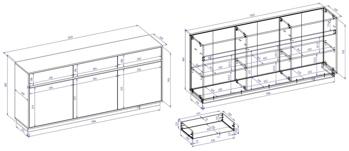 BUFFET Kaschmir, Eiche Artisan 202 x 199 cm, Vitrinenschrank mit Soft-Close - Kaschmir/Eiche Artisan, Glas/Holzwerkstoff (202/199/40cm) - Furn.Design