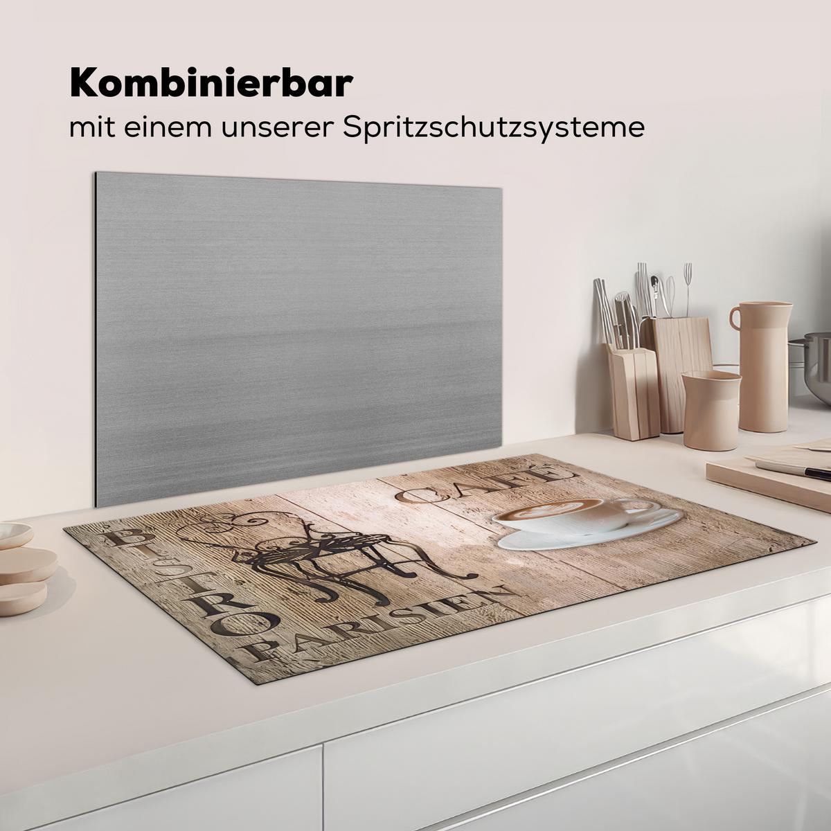 HERDABDECKPLATTE Bistro Parisien - Café - Kaffee - Jahrgang Ceranfeldabdeckung 90x52 cm - Cappuccino, Kunststoff (90/52/0.2cm) - MuchoWow