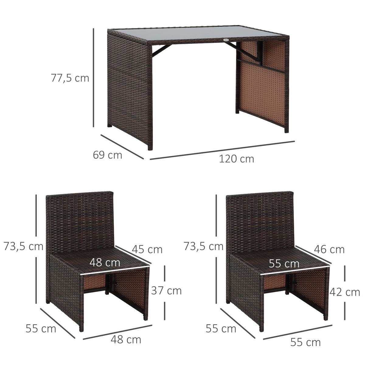 GARTENMÖBEL Set, Stahl, PE Braun+Khaki - Braun, Metall - Outsunny