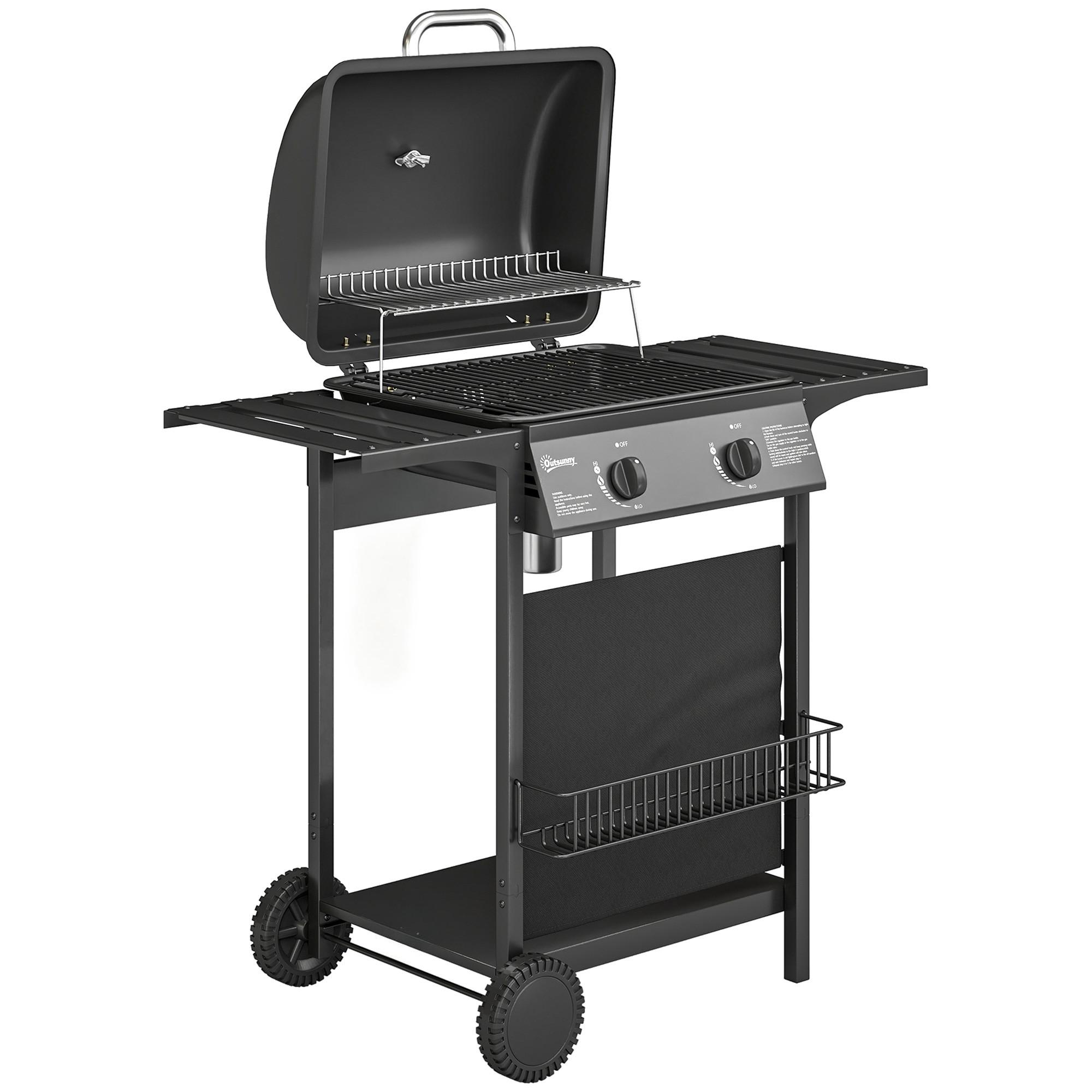 GASGRILL mit 2 Brenner aus Metall Schwarz - Schwarz, Metall (56/95/99cm) - Outsunny