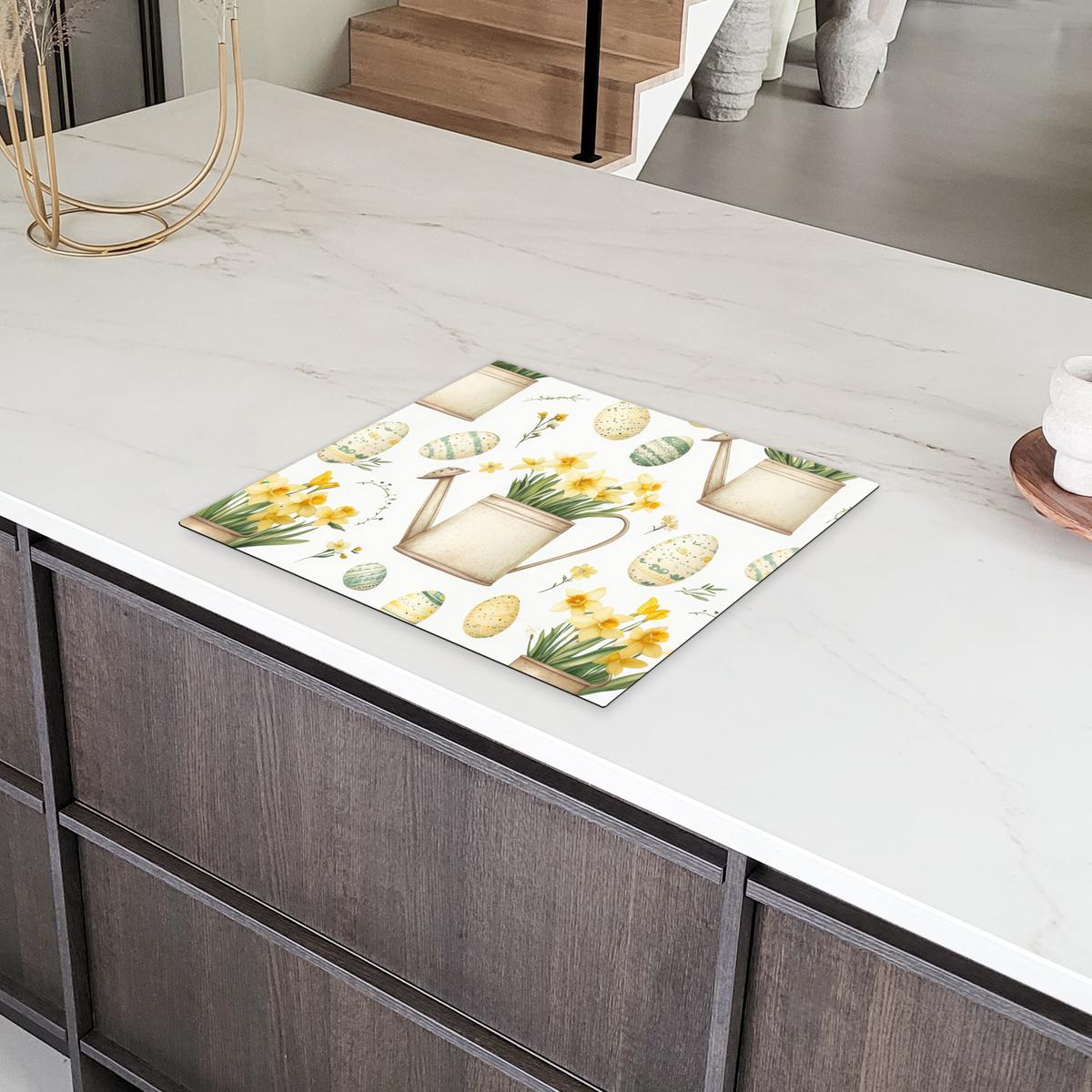 HERDABDECKPLATTE Gießkanne - Blumen - Eier Abdeckung Ceranfeld 58.3x51.3 cm - Weiß, Kunststoff (58.3/51.3/0.2cm) - MuchoWow
