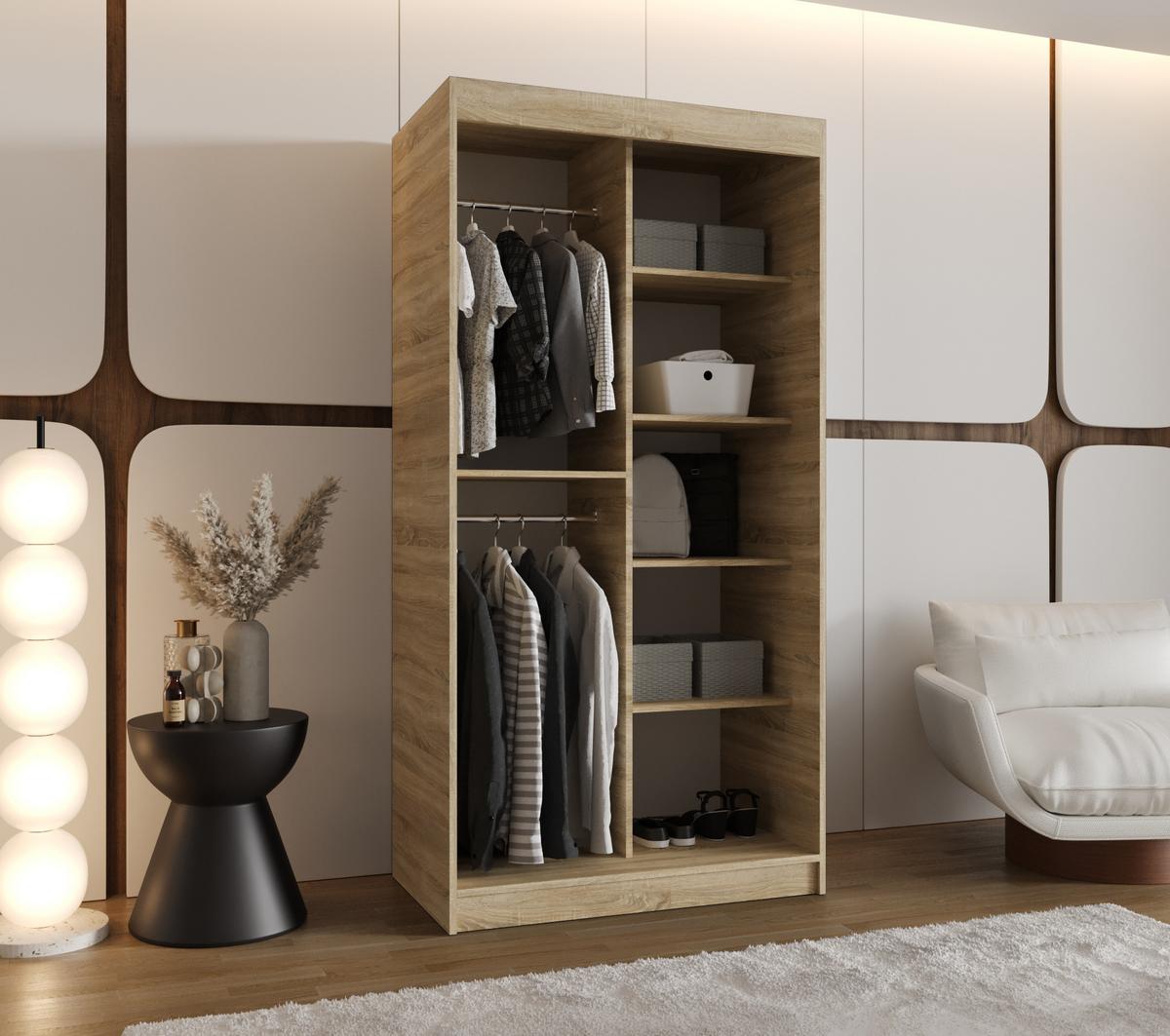 SCHIEBETÜRENSCHRANK mit Spiegel ULTRA 200/100/62 2-türig - Silberfarben/Sonoma Eiche, Holz (100/200/62cm) - MÖBEL KRYSPOL