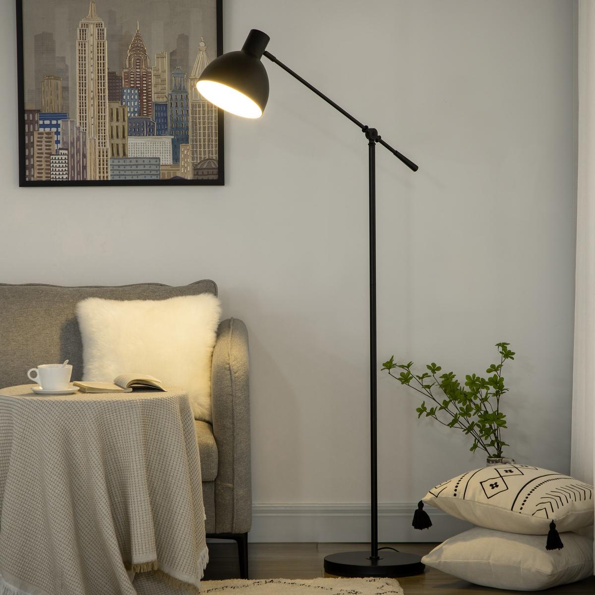 STEHLAMPE höhenverstellbar, 40 W Stehleuchte exkl. Leuchtmittel mit E27 Sockel - Schwarz, Metall (30/30/131cm) - HOMCOM