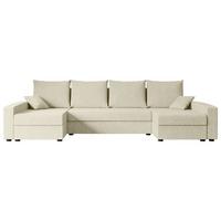 WOHNLANDSCHAFT mit Schlaffunktion und Bettkasten ALESIA-U 301x140x90 cm Beige Bouclé - Beige/Silberfarben, Holzwerkstoff/Kunststoff (301/90/140cm) - ALTDECOR