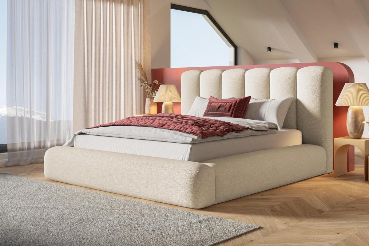 BETT 160x200 - Polsterbett mit Bettkasten und Holzrahmen - Modern Bett - Eleganter Catch Me-Stoff - Kollektion Alva Maxi - Beige - Beige, Holz/Textil (160/200cm) - Alpi-Möbel
