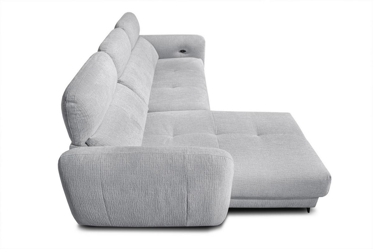 ECKSOFA SVEN 3-Sitzer, 1 Relax XL, verstellbare Kopfstützen, hellgrau - Hellgrau/Schwarz, Holzwerkstoff/Textil (256/163cm) - Wozimo