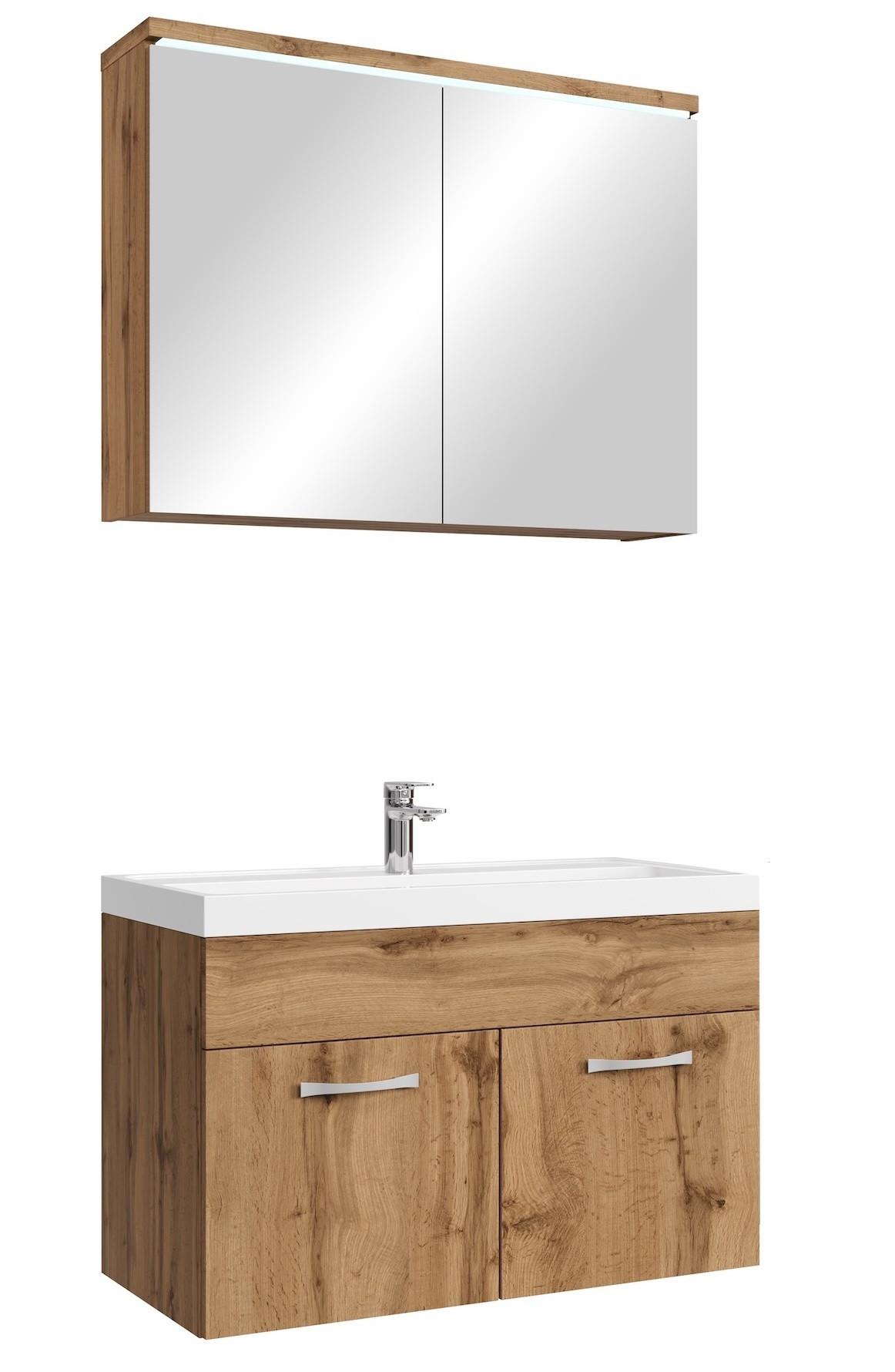 BADMÖBEL-SET Paso 3 Teile Eiche - 80 x 35 x 55 cm - Eichefarben, Holz (80/55/40cm) - Badplaats