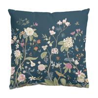 DEKOKISSEN Illustrierte Blumen Chinoiserie auf Dunkelblau 40/40 cm - Blau, Textil (40/40/10cm) - Bilderwelten