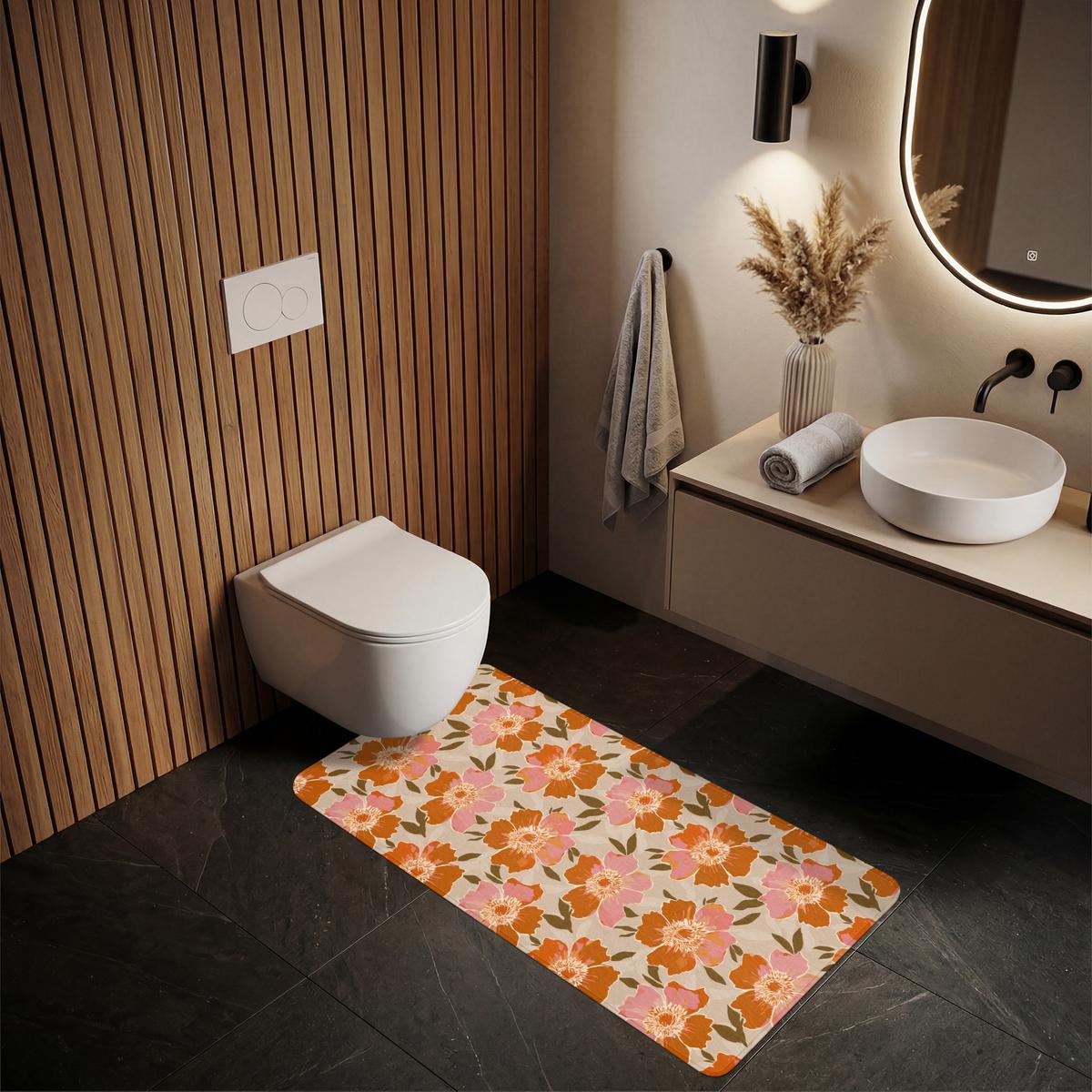 BADEMATTE Blumen - Motiv - Retro 60x120 cm - Multicolor, Textil (60/120cm) - OnlyWow