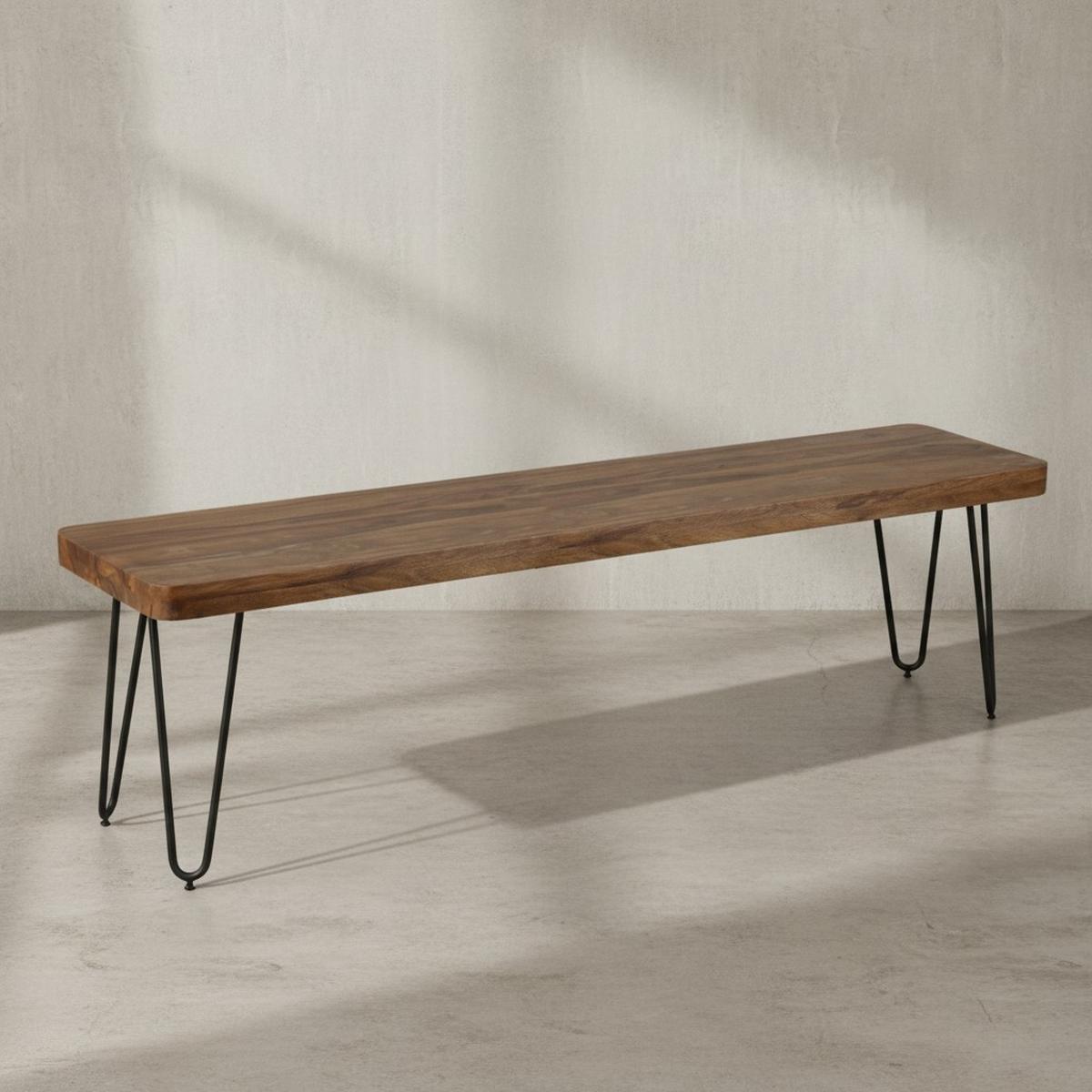 SITZBANK BALU Massivholz Metallbeine Landhausstil, Braun 180x40x45 cm - Schwarz/Braun, Holz/Metall (180/45/40cm) - KADIMA DESIGN
