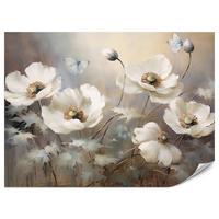 FOTOTAPETE für Schlafzimmer Abstrakte Weiße Mohnblumen Schmetterlinge Aquarell 300x210 - Beige/Braun, Papier (300/210cm) - Muralo